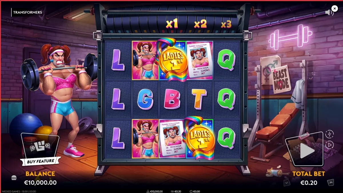 Giao diện trò chơi slot Transformers với phong cách neon-noir và nhân vật chính Brosephine